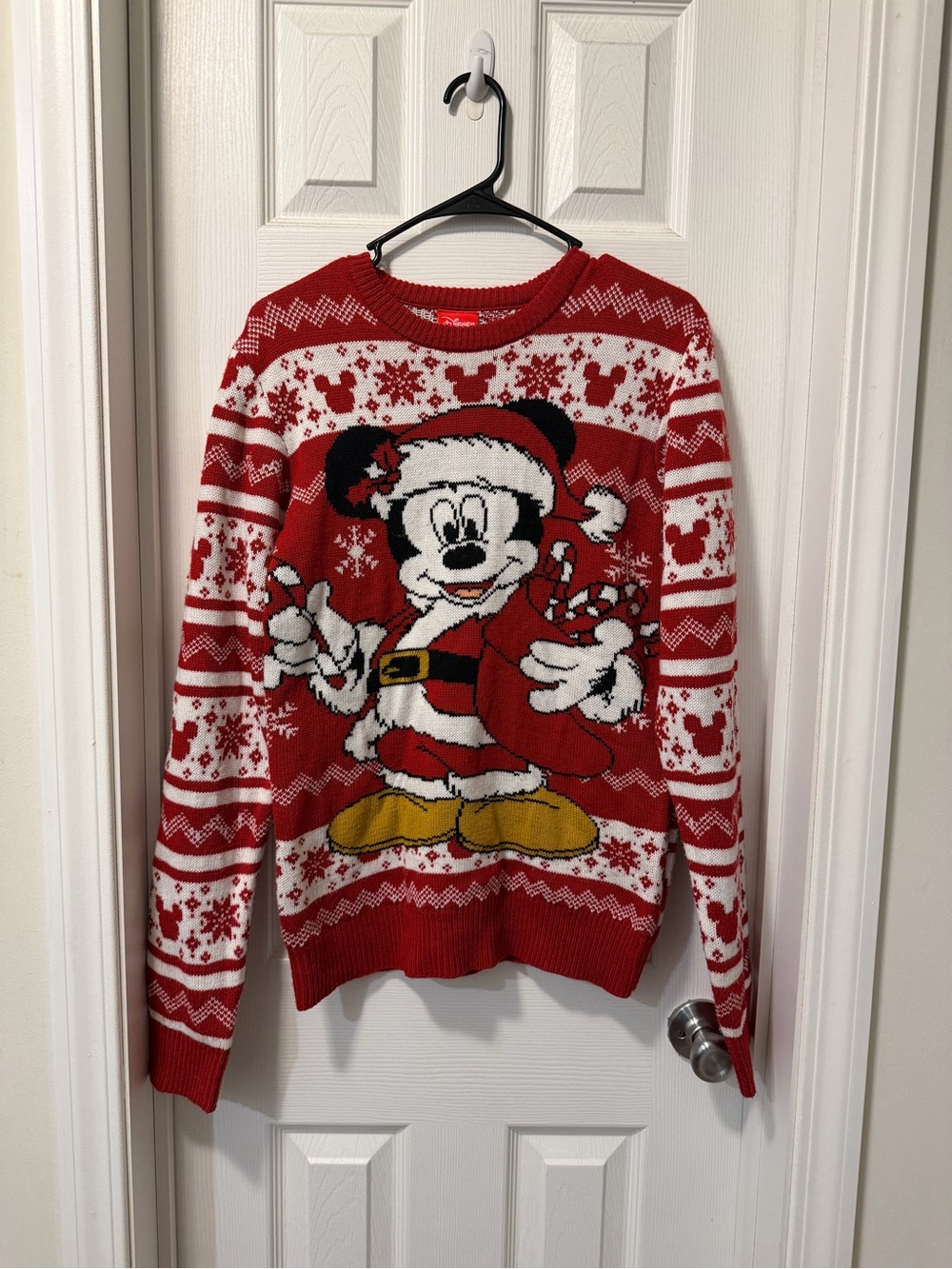 Disney Red and White Mickey Santa Crewneck Sweater